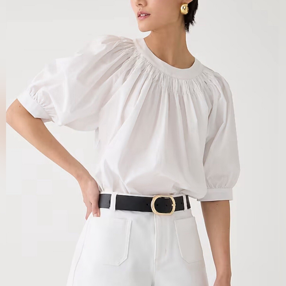 NWOT J.Crew Smock-neck puff-sleeve top in cotton poplin, M - Picture 2 of 10